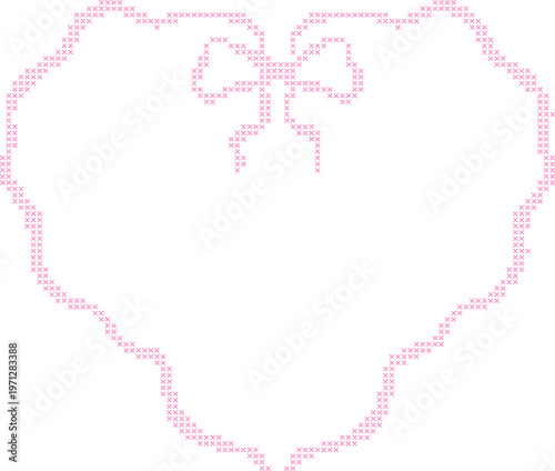 Pastel Cross Stitch Frame Border Illustration, Cute Pixel Embroidery Style Decorative Page Border for Notes, Invitations and Scrapbook Templates