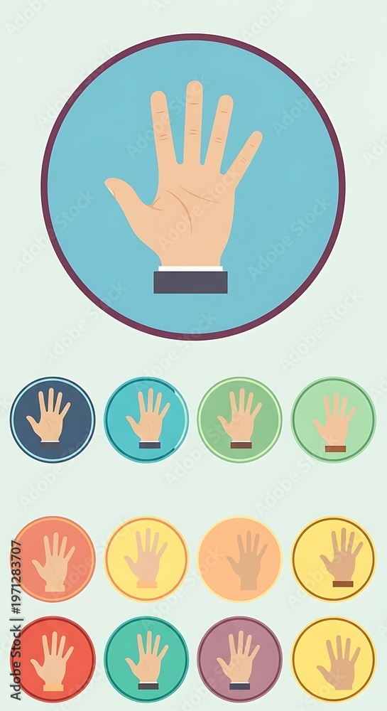 Fototapeta premium Hand gesture icon set with various color variations and styles.