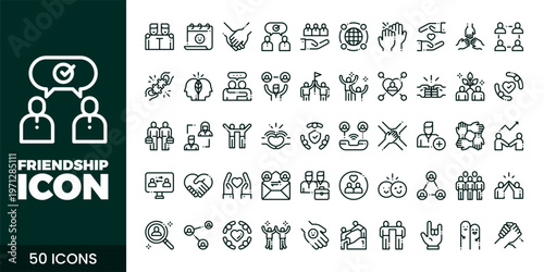Friendship and Community Icon Set with Teamwork, Support, Trust, and Social Connection Vector Collection