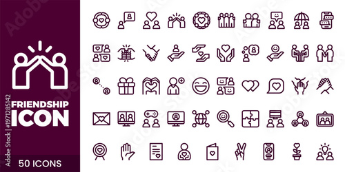 Friendship and Community Icon Set with Teamwork, Support, Trust, and Social Connection Vector Collection