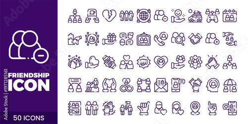 Friendship and Community Icon Set with Teamwork, Support, Trust, and Social Connection Vector Collection