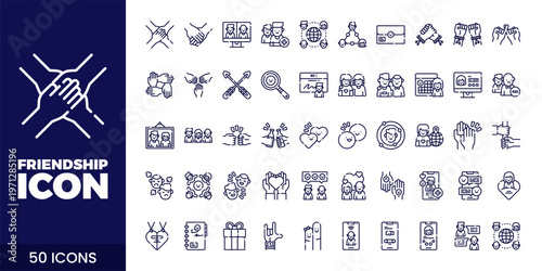 Friendship and Community Icon Set with Teamwork, Support, Trust, and Social Connection Vector Collection
