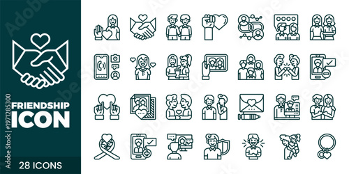 Friendship and Community Icon Set with Teamwork, Support, Trust, and Social Connection Vector Collection
