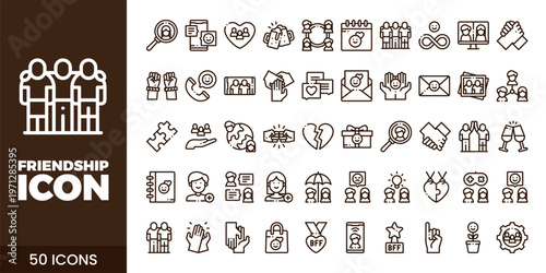 Friendship and Community Icon Set with Teamwork, Support, Trust, and Social Connection Vector Collection