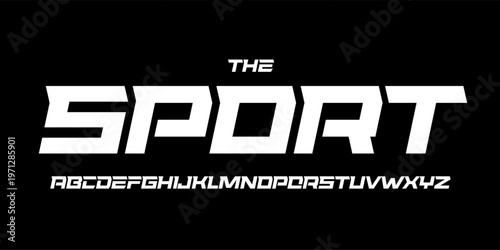 Speed race font, bold italic letters, dynamic geometric alphabet for car racing logo and headline, automotive typography, sport game design, robotic AI tech. Vector typographic design
