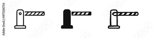 Barrier gate icon set. Access control, security, and parking system symbols.