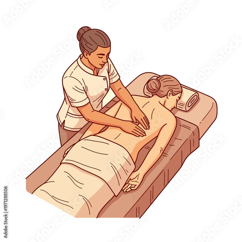 A professional masseuse giving a relaxing back massage to a client on a spa table.