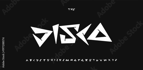 Disco hiphop font, urban graffiti alphabet, street art culture letters, techno music type for techno music, cyberpunk headline, nightlife logo, edgy typography, creative logos fonts. Vector typeface