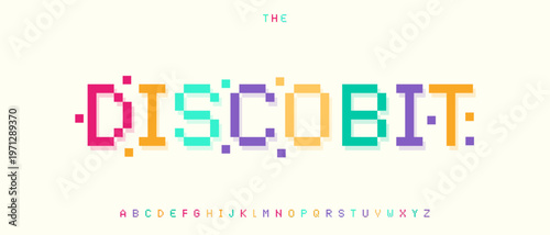Colorful Arcade Font, 8bit Pixels Alphabet, 16bit pixel Letters, Y2K Modern Typography, Retro Game Logo Headline, Playful Colour Typeface, Fun Kid Type, Vintage Gaming Title Fonts. Vector Typeset