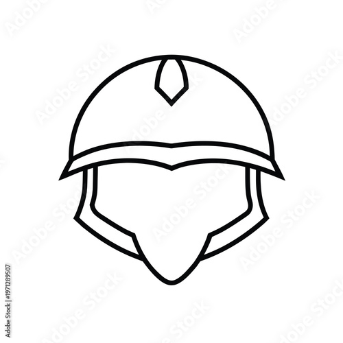 Line art illustration of a vintage knight's helmet with a visor, symbolizing protection.