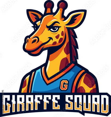 Cartoon giraffe in jersey.