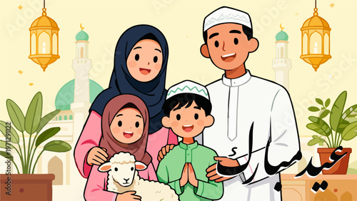 Muslim Family. Adha Mubarak