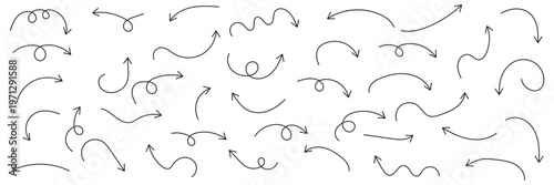 Hand drawn doodle arrows set sketch up arrow left arrow right arrow curved arrow down arrow