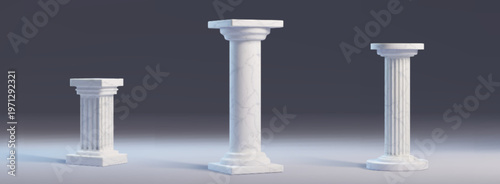 Antique Roman pillars set isolated on background. Vector realistic illustration of 3d white marble podiums with soft shadows, history museum, art gallery or ancient palace interior design elements
