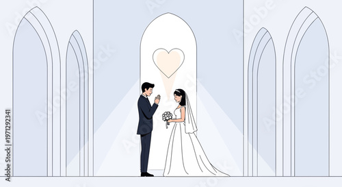 Wedding Couple Exchange Vows in Church with Heart Symbol