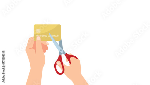 Cutting a credit card. Getting rid of debt, paying off debt concept. Flat design illustration. 
