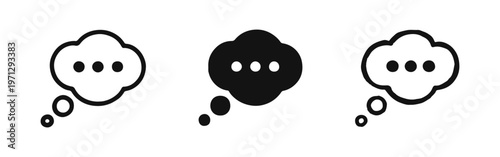 Speech bubble icon set. Chat bubble with ellipsis dots, symbolizing messaging, conversation, or communication.