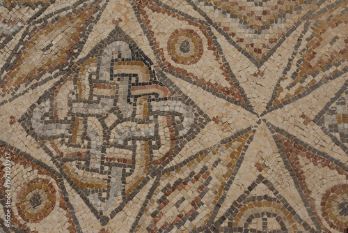 A fragment of a mosaic discovered during historical excavations