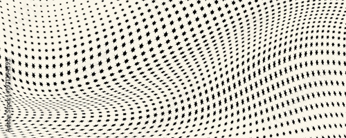 Abstract black halftone wave with star-shaped dots on light background, ideal for modern and minimal design projects. simple design