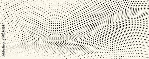 Abstract black halftone wave with star-shaped dots on light background, ideal for modern and minimal design projects. suit for bussines, banners