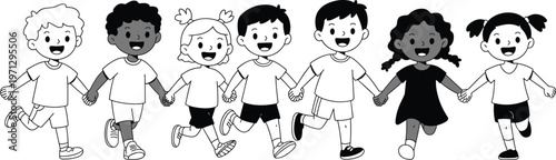Diverse Group of Children Holding Hands and Running illustration