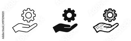 Hand Holding a Gear Icon Set, Symbolizing Service, Support, Management, and Technical Solutions. System Settings.