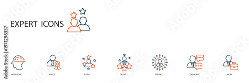 expert icons set outline and Flat Style,transparent background