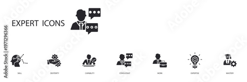 expert icons set outline and Flat Style,transparent background