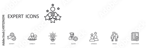 expert icons set outline and Flat Style,transparent background
