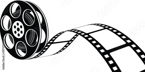 Vintage film reel icon with black and white striped pattern isolated on white background, Vector, illustration