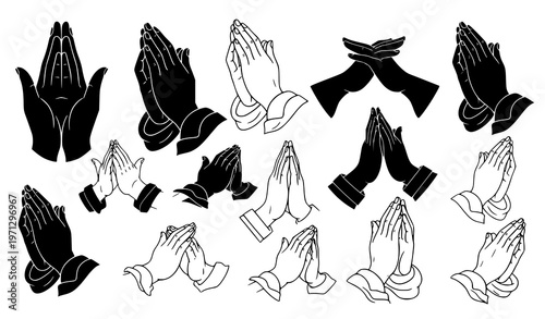 Praying hands silhouette vector set – faith and spirituality bundle