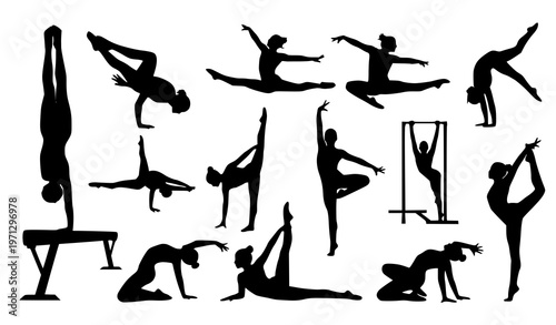 Gymnast silhouette vector set – bundle of dynamic poses