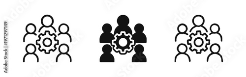 Teamwork and Collaboration Icon Set with Group of People and Gear Symbol.