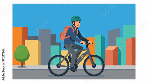 Urban E-Bike Commuter City Street Eco Transport Flat Vector