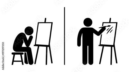 Creative Block vs Creative Flow Two States Silhouette Flat Vector