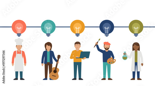 Creativity Day Multi-Career Lightbulb Ideas Concept Flat Vector