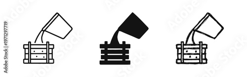 Metallurgy and Metal Casting Process Icon Set with Molten Metal and Mold.