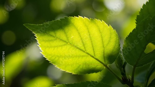 Green leaf in natural sunlight.