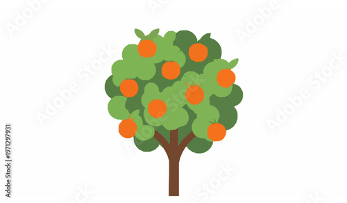 Orange fruit tree flat vector illustration isolated