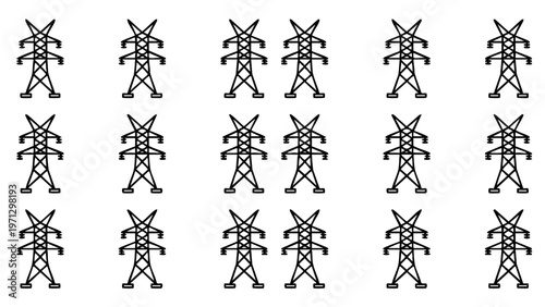 High voltage powerline pylon icons collection for electric utility engineering
