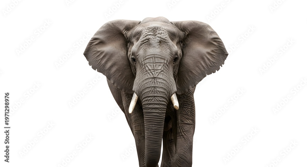 Obraz premium Majestic African Elephant Portrait Isolated on White Background.