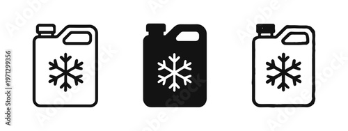 Antifreeze Coolant Bottle with Snowflake Icon Set for Winter Car Maintenance