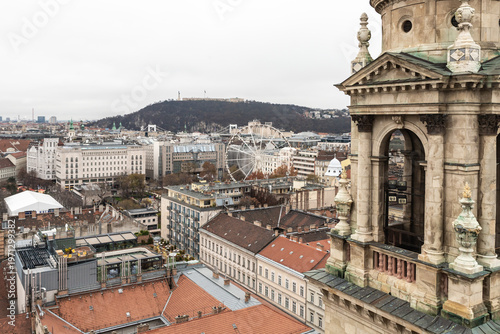 Beautiful view of Budapest from the observation deck on dome of St Stephens Basilica in Budapest in Hungary