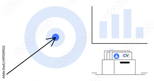 Recruitment concept. Recruitment visuals include CV files, resumes, and analytics for HR strategies. Recruitment aligning hiring goals with performance metrics. For hiring, HR, career growth