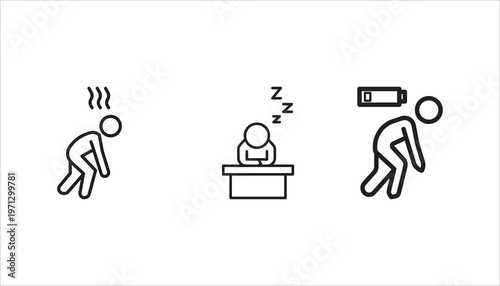 tired person icon set, fatigue or exhausted, stress, vector illustration on white background