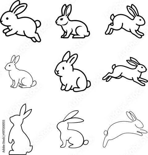 Collection of Minimalist Rabbit and Bunny Line Art Illustrations