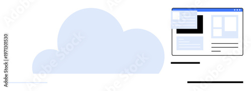 Cloud technology, online storage, web solutions, digital connectivity, IT infrastructure, modern computing. Large cloud beside a browser window interface. Cloud technology and online storage concept