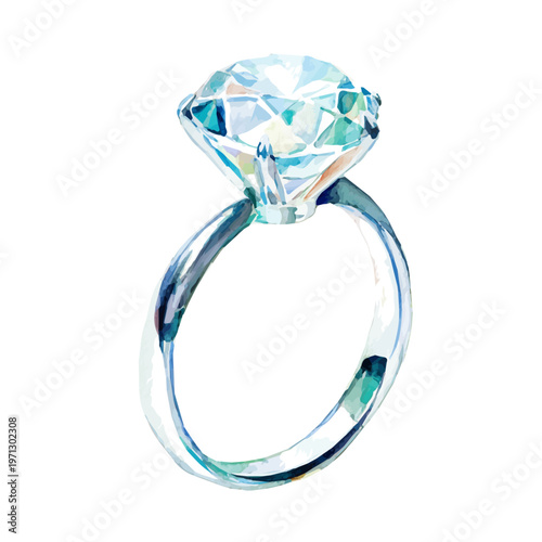Engagement Ring watercolor vector illustration, high-quality artwork isolated on a pure white background.