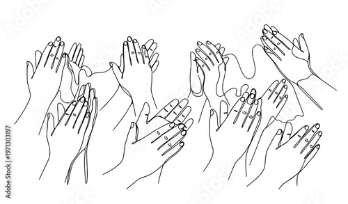 Applause hands continuous one line drawing cheering crowd gesture minimalist vector illustration