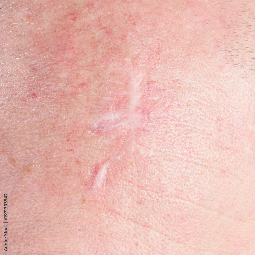 Fototapeta premium Close up of skin after cancer surgery with visible scar highlighting early detection and skin cancer awareness
